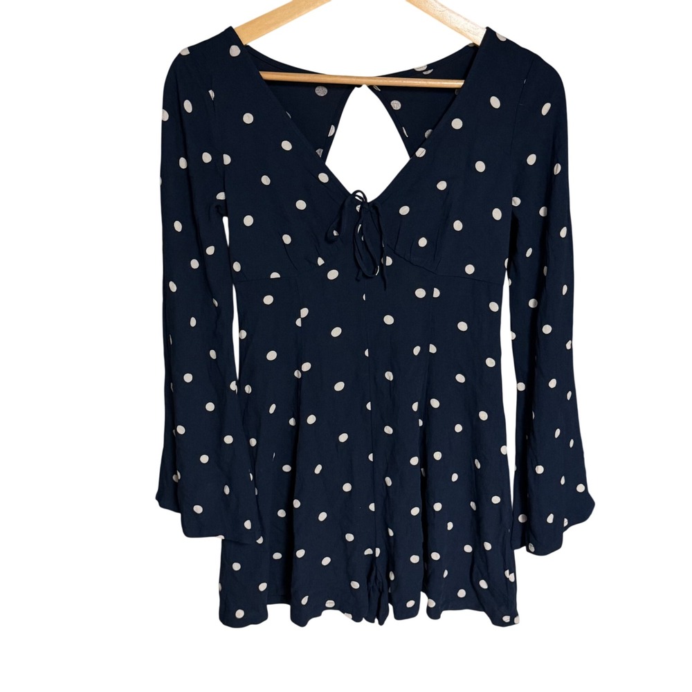 American Eagle Romper‎ XS Blue Polka Dot Long Sleeve Open Back Mini Dress